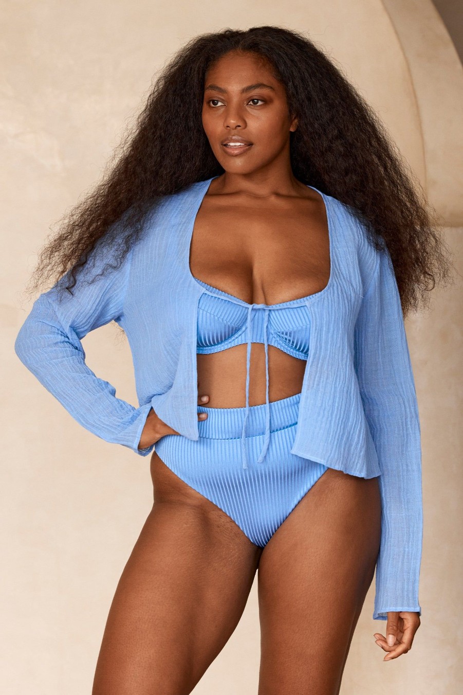 Women Monday Swimwear | Santa Monica Top-Dream Blue Crinkle