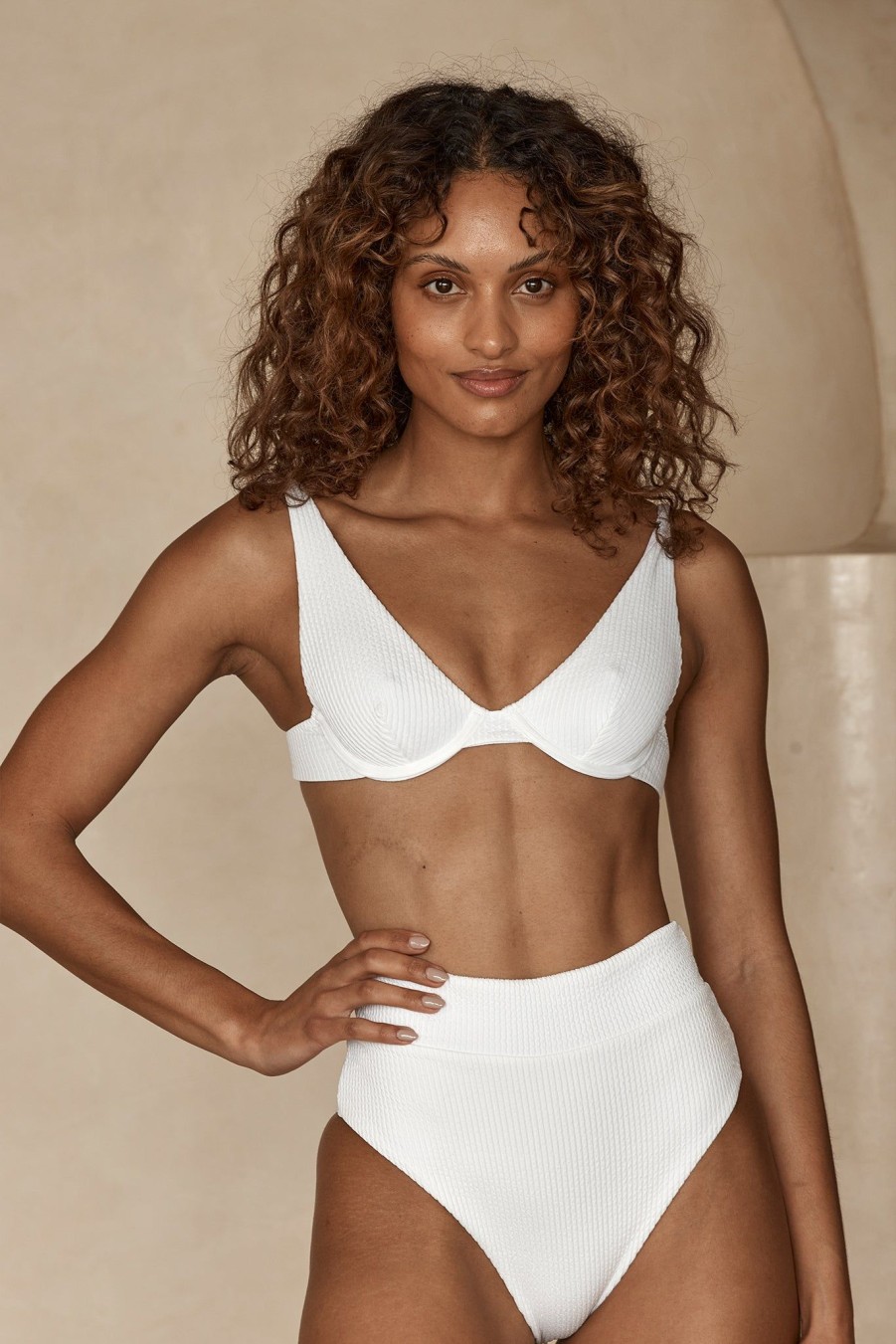 Women Monday Swimwear | Formentera Top-White Sand Crinkle