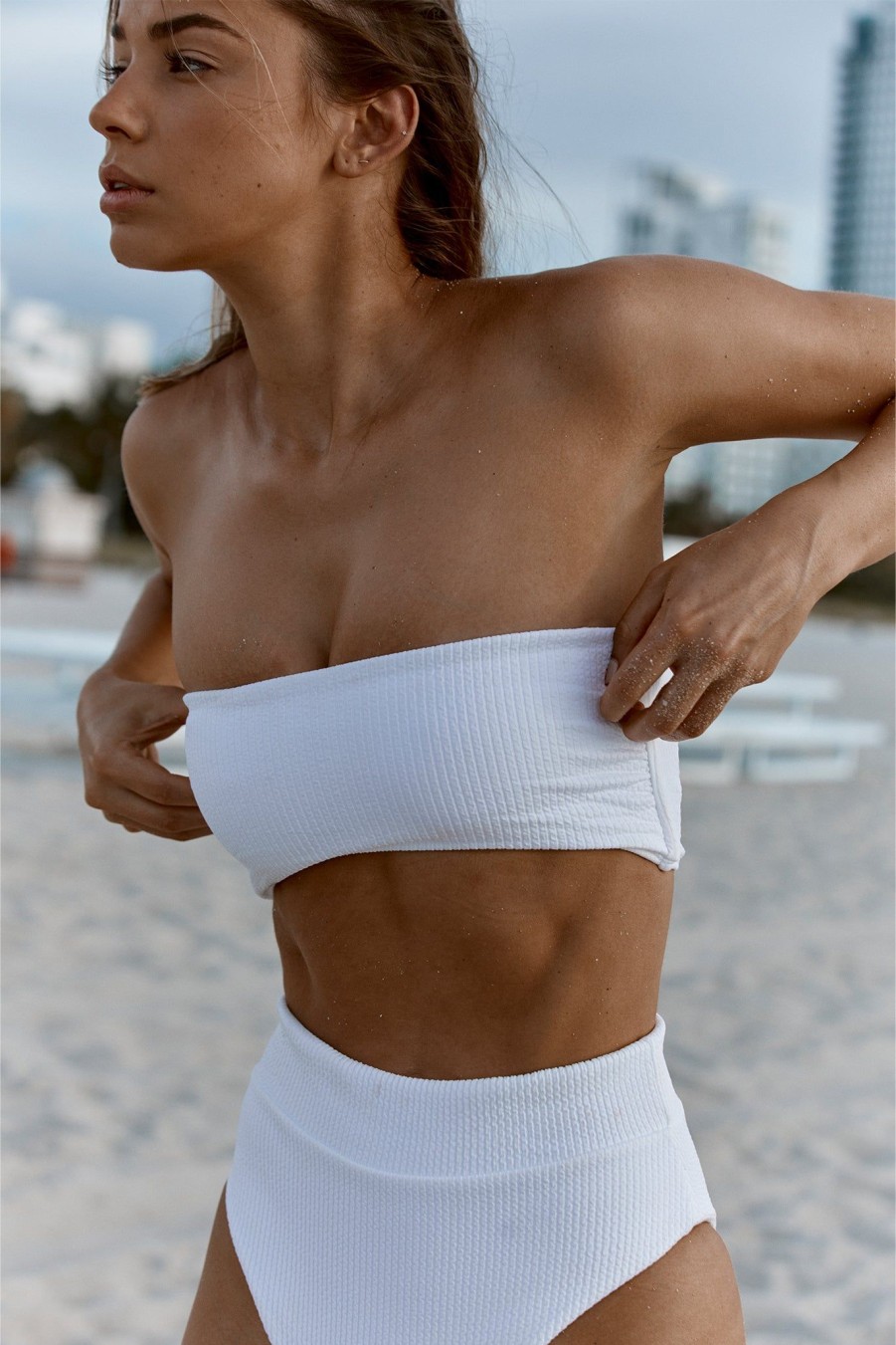 Women Monday Swimwear | Bora Bora Bandeau Top-White Sand Crinkle